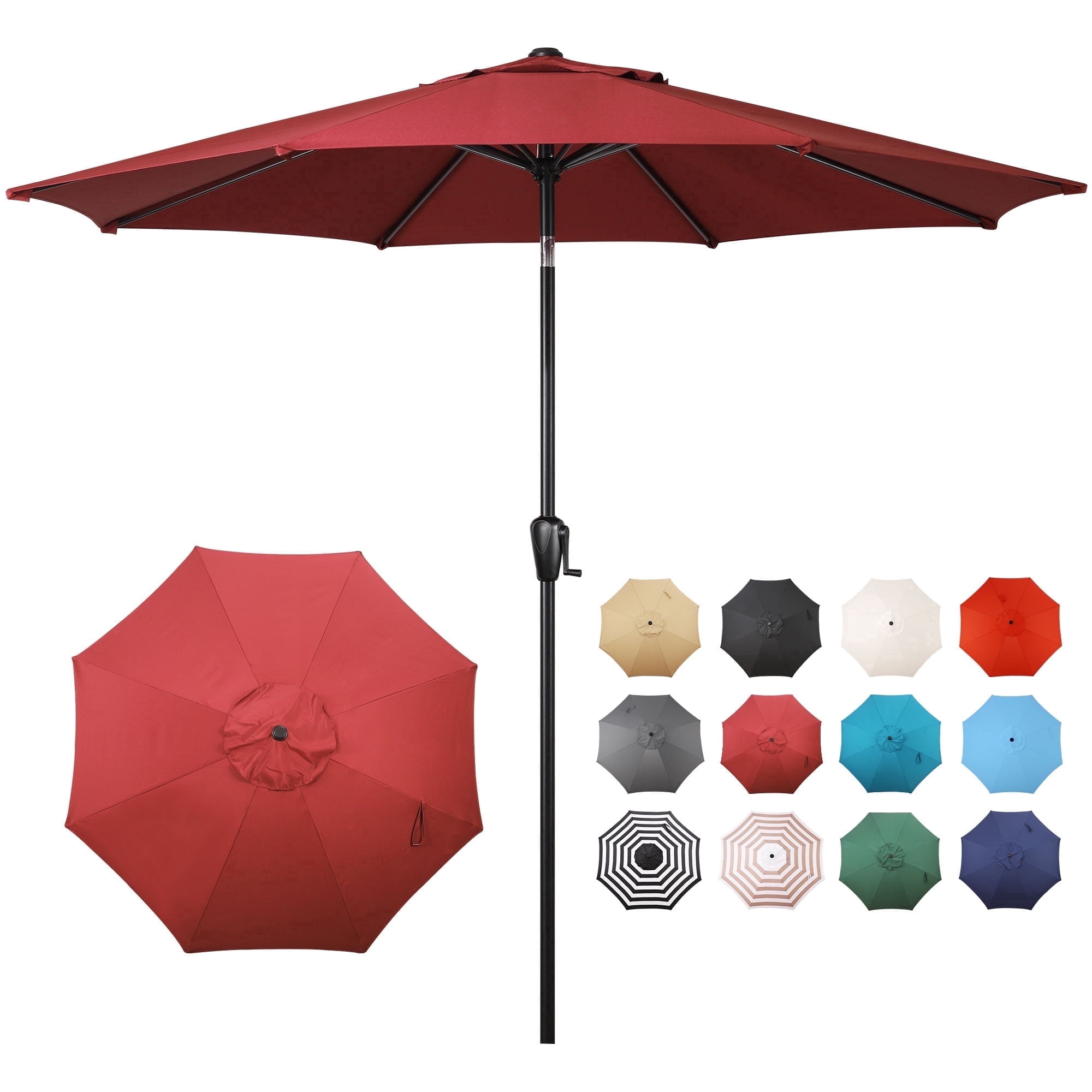 crank patio umbrella Punchau 6 Ft Outdoor - Aqua Market Umbrella, Easy Open/Close Airform Helmet - Semper upsell:umbrella-base-32kg-galvanised-black aluminum alloy Pole Diameter Color:Komodo Green