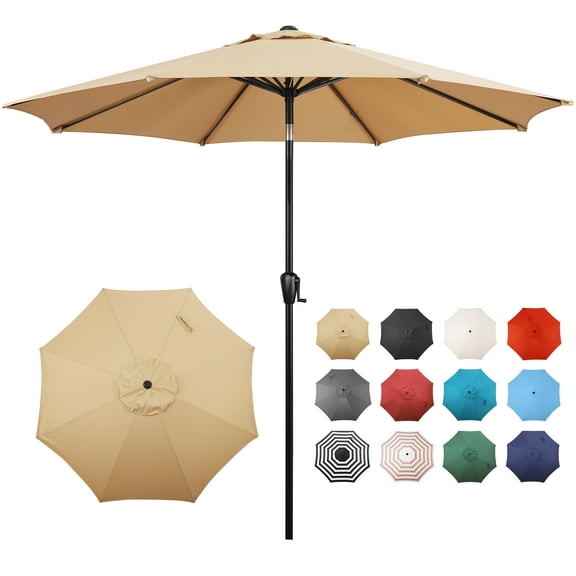 Havenside Home Sun-Ray 9' Round 8Rib Aluminum Market Umbrella, Base Not Included Taupe