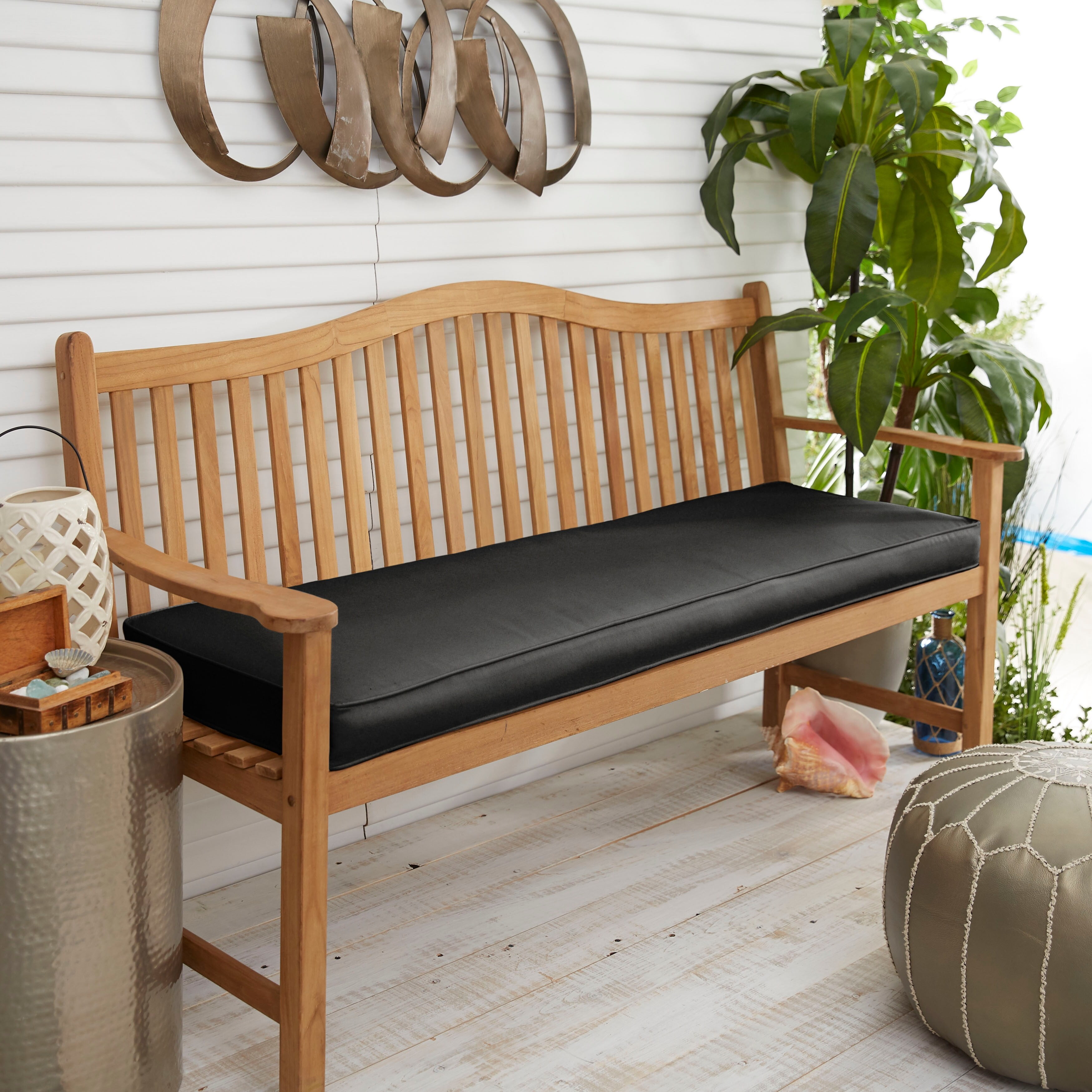 Sunbrella Black 55x18 Corded Outdoor Bench Cushion by Havenside Home 55 in W x 18 in D Walmart