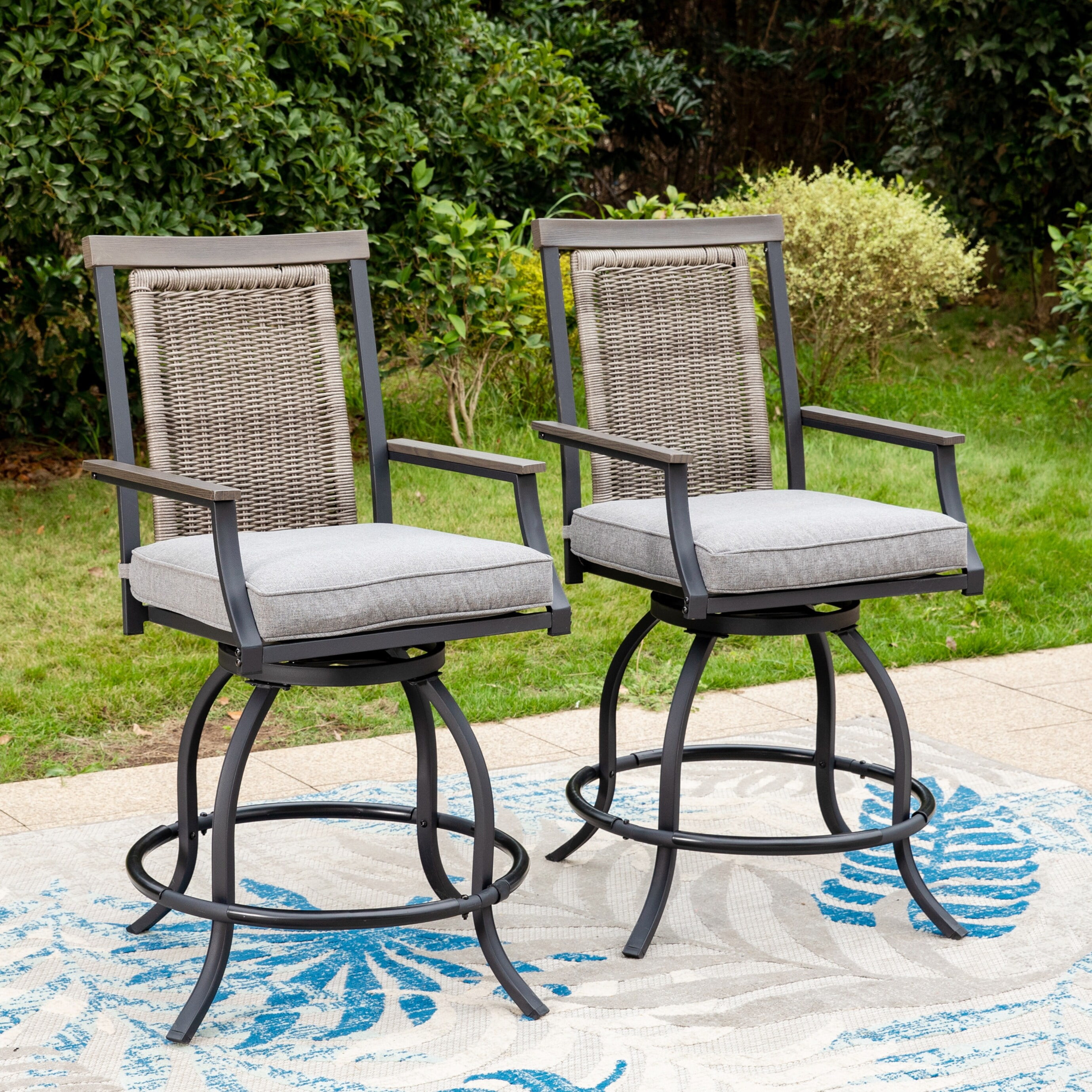 Havenside Home Teluk Extra Wide Swivel Bar Stools Set of 2 by Grey Walmart