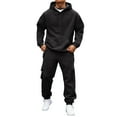 thumbnail image 1 of Havenx 2 Piece Outfits for Men Fleece Lined Hooded Sweatshirt and Joggers Set Long Sleeve Solid Color Jacket Hoodie Tracksuit with Pockets Workout Casual Jogging Gym 2025 Fall Jogging Suit,Black 3XL, 1 of 6