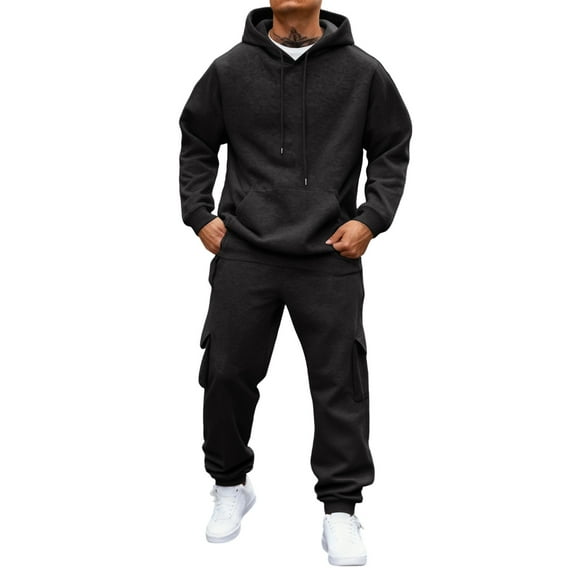 Havenx 2 Piece Outfits for Men Fleece Lined Hooded Sweatshirt and Joggers Set Long Sleeve Solid Color Jacket Hoodie Tracksuit with Pockets Workout Casual Jogging Gym 2025 Fall Jogging Suit,Black 3XL