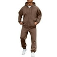 thumbnail image 1 of Havenx 2 Piece Outfits for Men Fleece Zip Up Hoodie and Sweatpants Sets Long Sleeve Solid Color Tracksuits with Pockets Winter Jogging Soft Breathable 2025 Fall Suit,Brown L, 1 of 6