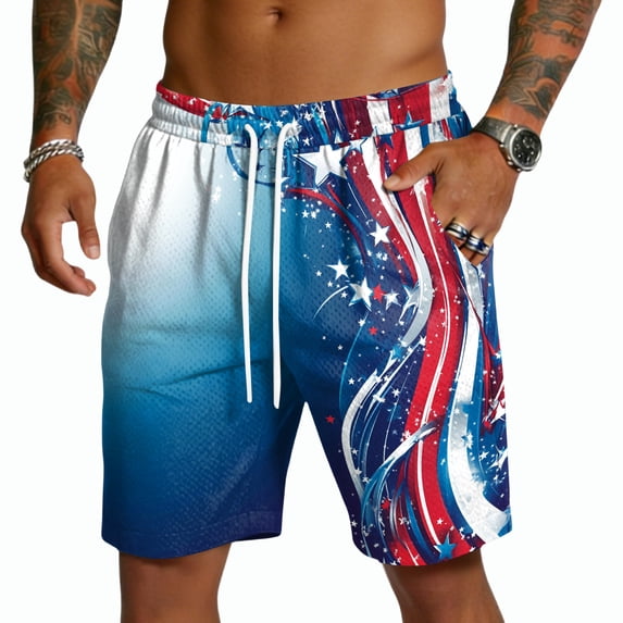 Havenx 250 Years Of American Independence Shorts for Men Drawstring American Flag Design Short with Pockets Elastic Waist Short Pant 1776–2026 Patriotic Independence Day Clothes,Blue S