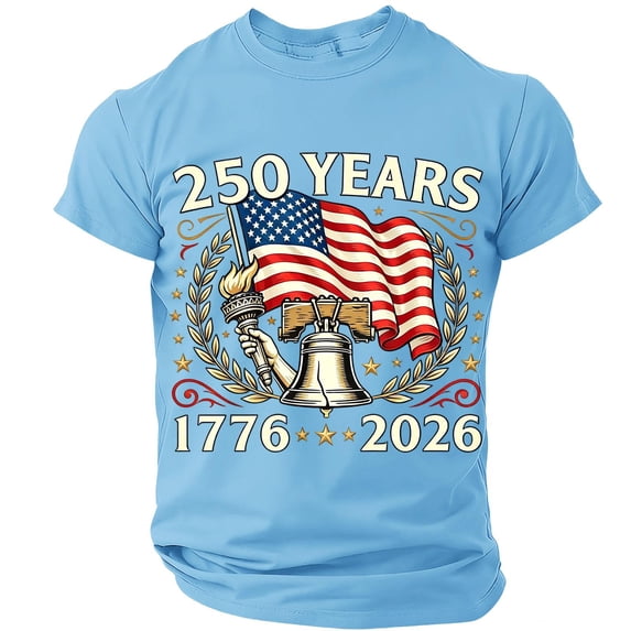 Havenx 250 Years Of American Independence T-Shirt for Men Short Sleeve Crewneck Shirt American Flag Design T-Shirts Patriotic We the People 1776 Workout Tee,Light Blue L
