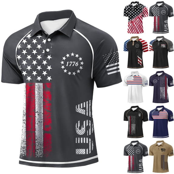 Havenx 250th Anniversary American Flag Print Polo Shirt for Men Button Short Sleeve Shirts Usa American Flag Tshirts 4th Of July Independence Day Patriotic Tee Tops,Gray 3XL