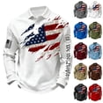thumbnail image 1 of Havenx 250th Anniversary National Flag Print Shirt for Men Waffle-Knit Long Sleeve Shirts Buttons Polo Sweatshirt 250 Years Of Freedom Cross Patriotic Tees,White M, 1 of 4