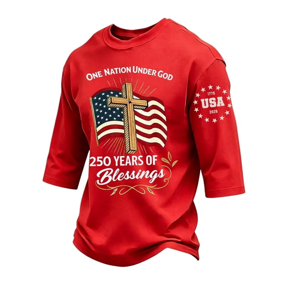 Havenx 250th Anniversary Usa Shirt for Men Crewneck Three-quarter Sleeve Shirts American Flag Design Fun Graphic T-Shirt Freedom We the People Classic Summer Tee Tops,Red L