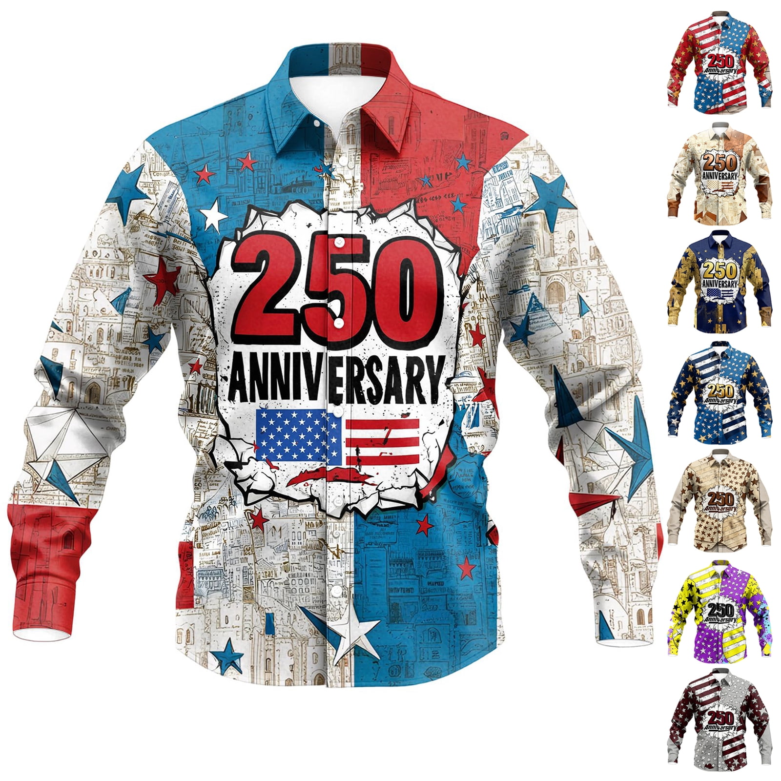 Havenx 250th Anniversary Usa Shirt for Men Star Strip Print Long Sleeve ...