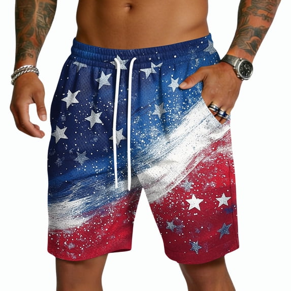 Havenx 250th Years Of American Freedom Shorts for Men Drawstring American Flag Design Short with Pockets Elastic Waist Short Pants 4th Of July We the People Freedom Clothing,Royal Blue XL