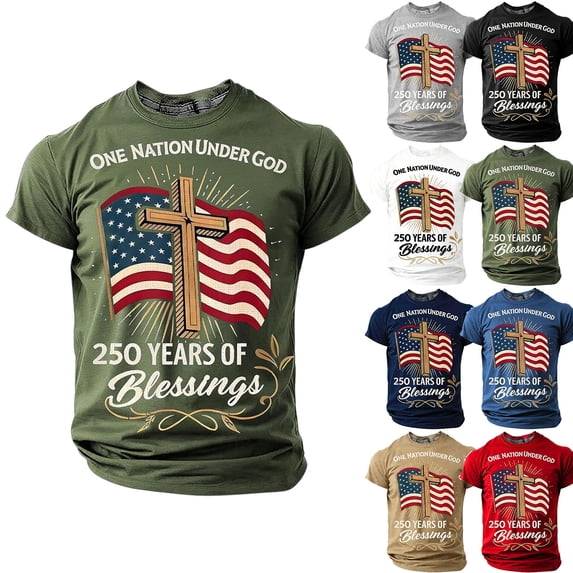 Havenx 250th Years Of American Freedom Usa T-Shirt for Men Cross and American Flag Crew Neck Shirts Short Sleeve Graphic T-Shirt Casual 250 Years Of Freedom Cross Patriotic Tee,Black S