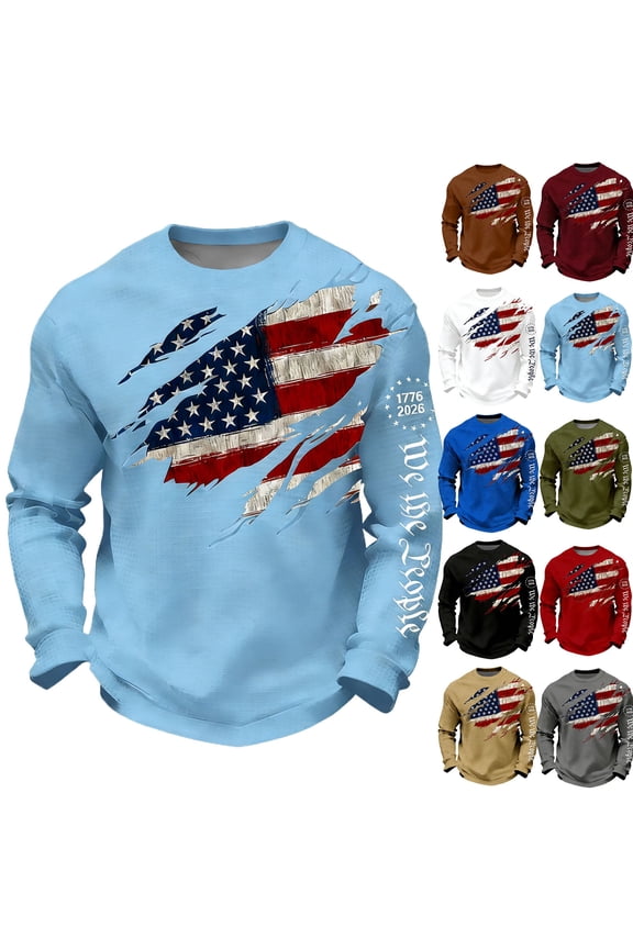 250th Years Of American Freedom Usa T-Shirt for Men Waffle-Knit Crew Neck Shirts Short Sleeve American Flag Design T-Shirt Patriotic We the People 1776 Workout Tee Tops,Blue XL