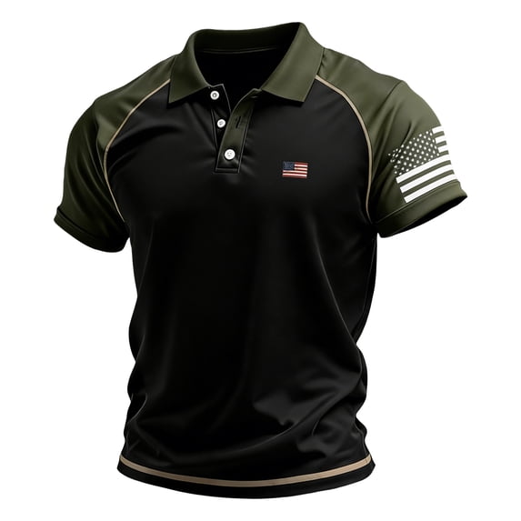 Havenx American Patriotic T Shirts for Men Short Sleeve Button Shirts American Flag Design Collared Polo Shirt 250 Years Of Freedom Cross Patriotic Top,Black S