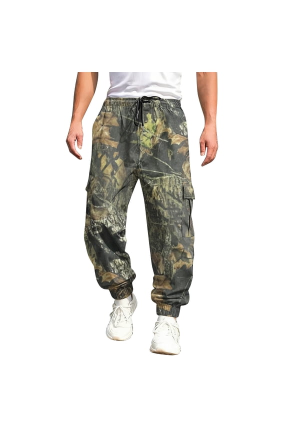 Baggy Camo Cargo Pants for Men Maple Leaf Print Elastic Waist Tapered Cargo Pants with Flap Pockets Straight Wide Leg Bottoms Casual Fashion Y2k Loose Fit Workout Clothing,Deep Green 3XL