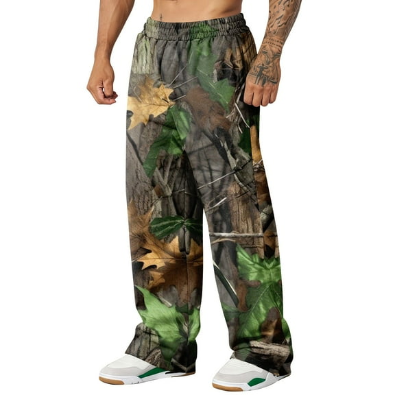 Havenx Baggy Camo Sweatpants for Men Graphic Print Camouflage Pants Straight Wide Leg Elastic Waist Trousers with Pockets Casual Fashion Y2k Loose Fit Joggers Open Bottom Clothing,Multicolor S