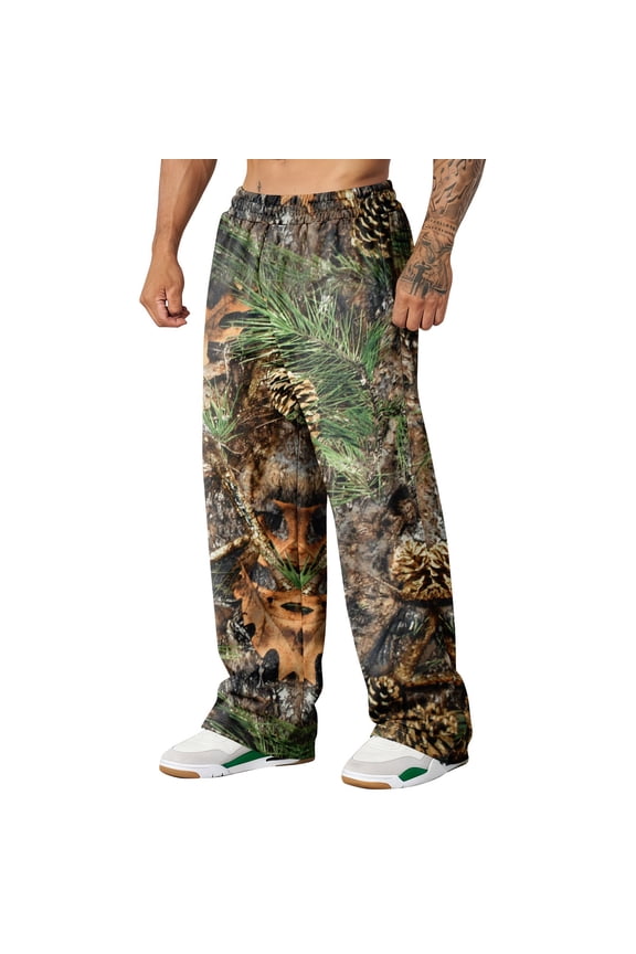 Baggy Pants for Men Camo Graphic Print Sweatpants Wide Leg Elastic Waist Streetwear with Pockets Hunting Casual Fashion Loose Fit Y2k Camouflage Outfits,Deep Green 3XL