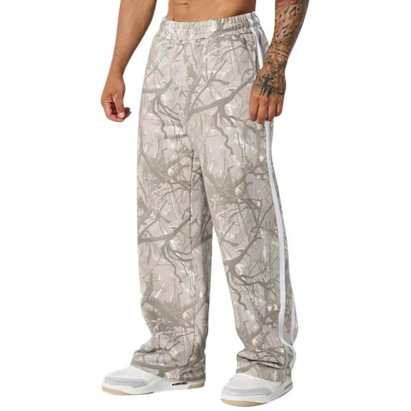 Havenx Baggy Pants for Men Camo Graphic Print Sweats Straight Wide Leg Elastic Waist Streetwear with Pockets Athletic Joggers Workout Casual Fashion Camouflage Clothing,Green 3XL