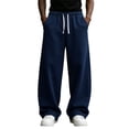 thumbnail image 1 of Havenx Baggy Sweatpants for Men Curved Wide Leg Drawstring Elastic Waist Joggers with Pockets Open Bottom Jogging Sweat Pants Lounge Loose Workout Athletic Casual Streetwear,Navy XL, 1 of 5