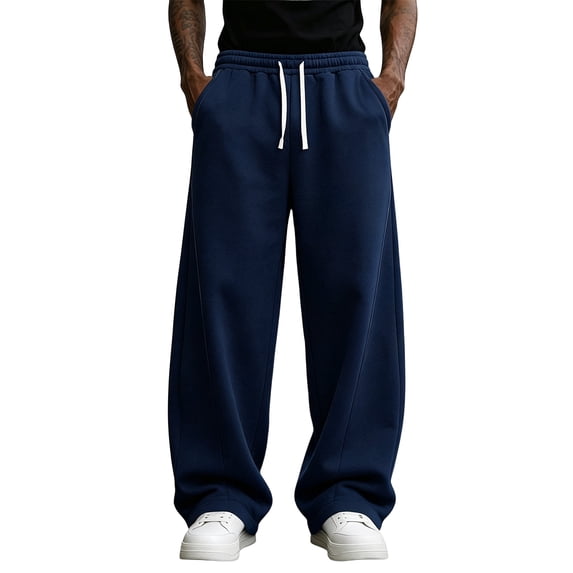 Havenx Baggy Sweatpants for Men Curved Wide Leg Drawstring Elastic Waist Joggers with Pockets Open Bottom Jogging Sweat Pants Lounge Loose Workout Athletic Casual Streetwear,Navy XL