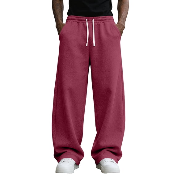 Havenx Baggy Sweatpants for Men Curved Wide Leg Drawstring Elastic Waist Joggers with Pockets Open Bottom Sweat Pants Loose Fit Lounge Casual Lightweight Clothes,Wine L