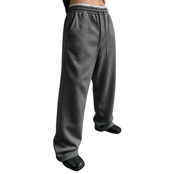 Havenx Baggy Sweatpants for Men Straight Wide Leg Drawstring Jogger Pants with Pockets Elastic Waist Open Bottom Sweatpant Athletic Comfy Y2k Fall Winter Loose Fit Pant,Dark Gray M