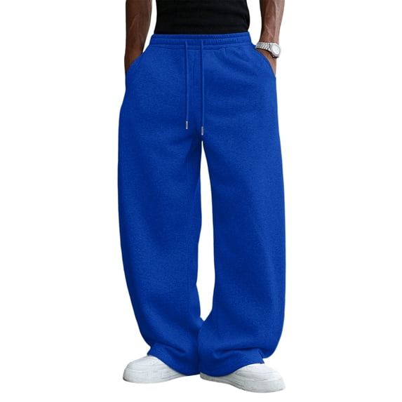 Havenx Baggy Sweatpants for Men Straight Wide Leg Drawstring Sweat Pants with Pockets Elastic Waist Open Bottom Sweatpants Loose Fit Soft Fall Winter Comfy Workout Trousers,Royal Blue L