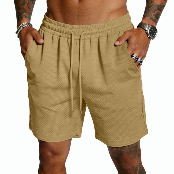 Havenx Basic Mesh Shorts for Men Drawstring Elastic Waist Short with Pockets Fast Dry Mesh Pants Breathable Lightweight Running Training Sportswear,Earthy Yellow XL