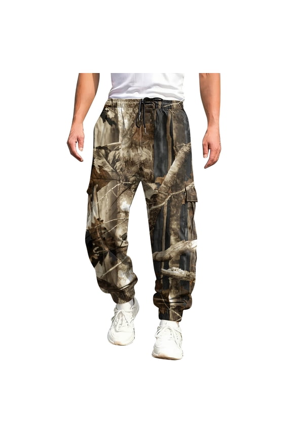 Camo Baggy Cargo Pants for Men Maple Leaf Print Drawstring Waist Tapered Cargo Jogger Sweatpants with Pockets Wide Leg Bottoms Workout Athletic Soft Lounge Fashion Streetwear,Camouflage XL