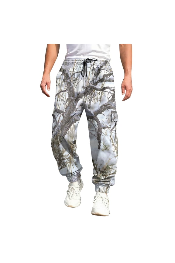 Camo Baggy Cargo Pants for Men Maple Leaf Print Drawstring Waist Tapered Cargo Pants with Flap Pockets Straight Wide Leg Bottoms Casual Fashion Y2k Loose Fit Workout Streetwear,White 2XL