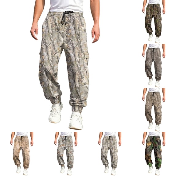 Havenx Camo Baggy Cargo Pants for Men Maple Leaf Print Elastic Waist Tapered Cargo Joggers with Pockets Straight Wide Leg Joggers Hunting Casual Fashion Loose Fit Y2k Clothing,Deep Green M
