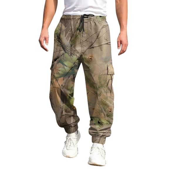 Havenx Camo Baggy Cargo Sweatpants for Men Maple Leaf Print Drawstring Waist Tapered Cargo Pants with Flap Pockets Straight Wide Leg Bottoms Hunting Casual Fashion Loose Fit Y2k Clothing,Green XL