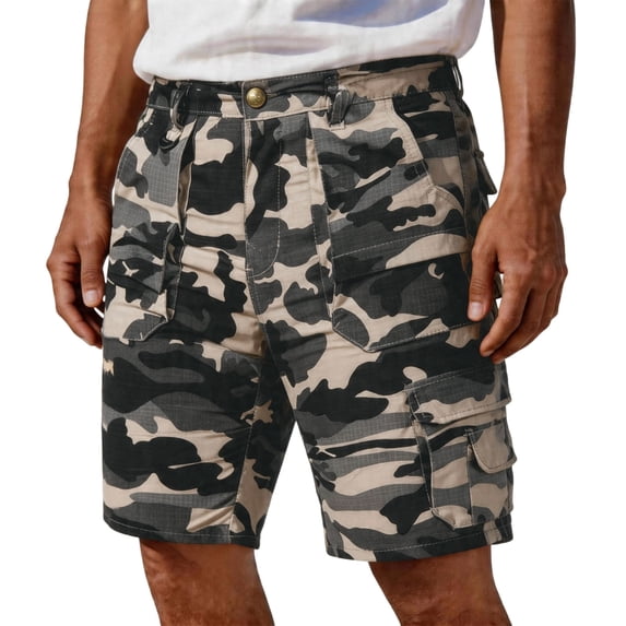 Havenx Camo Cargo Shorts for Men Knee Length Elastic Waist Short with Multi Pockets Stretch Button Pant Summer Breathable Loose Fit Casual Outdoor Wear,Khaki 3XL