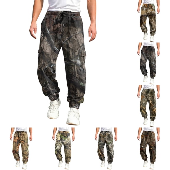 Havenx Camo Cargo Sweat Pants for Men Maple Leaf Print Drawstring Waist Tapered Cargo Joggers with Flap Pockets Straight Wide Leg Bottoms Hunting Casual Fashion Loose Fit Y2k Outfits,Camouflage M