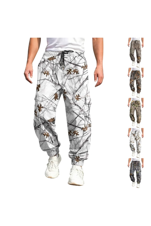 Camo Cargo Sweat Pants for Men Maple Leaf Print Drawstring Waist Tapered Cargo Pants with Pockets Straight Wide Leg Trousers Casual Fashion Y2k Loose Fit Workout Outfits,Black S