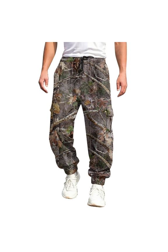 Camo Cargo Sweatpant for Mens Maple Leaf Print Elastic Waist Tapered Cargo Jogger Sweatpants with Pockets Wide Leg Trousers Gym Workout Hiking Casual Athletic Clothes,Mint Green XL