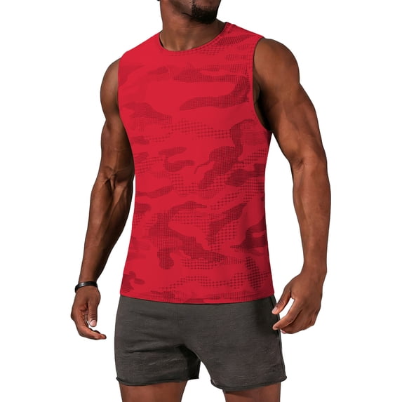 Havenx Camo Graphic Tank Tops for Men Sleeveless Crew Neck Shirts Rapid Dry Moisture-Wicking Tee Gym Workout Summer Beach Vacation Vest,Red 3XL