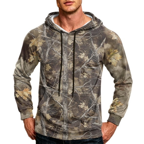 Havenx Camo Hoodies Sweatshirt for Men Long Sleeve Maple Leaf Print Hoodies with Pockets Drawstring Hooded Sweatshirt Fall Winter Fishing Hiking Camping Workout Outdoor Clothing,Bronze 3XL