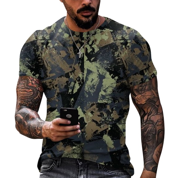 Havenx Camo Shirts for Men Short Sleeve Shirts Crew Neck Camo T-Shirts Casual Military Style Breathable Summer Clothes,Dark Green M