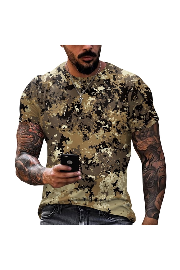 Camo Shirts for Men Short Sleeve Shirts Crewneck Camouflage Tee Shirt Breathable Summer Outdoor Sports Athletic Clothes,Camouflage Green L