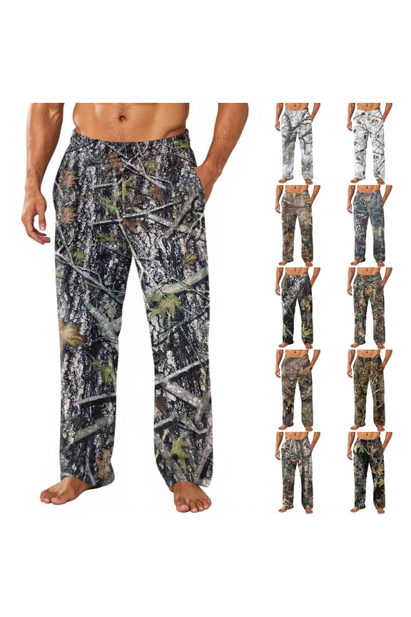 Camouflage Pajama Pants for Men Flannel Elastic Pajama Pants with Pockets Straight-Fit Camo Pj Bottoms Lightweight Breathable Comfort Lounge Pant,Ginger 2XL