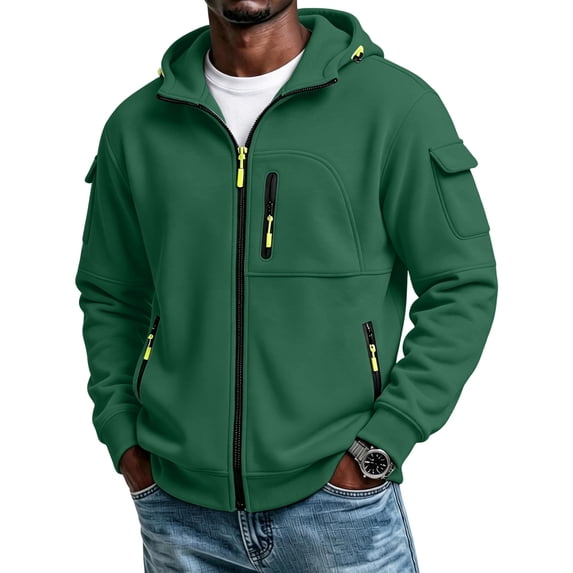Havenx Cargo Hoodies for Men Zip Up Long Sleeve Hooded Sweatshirts with Pockets Jackets Athletic Fall Winter Baggy Workout Wear