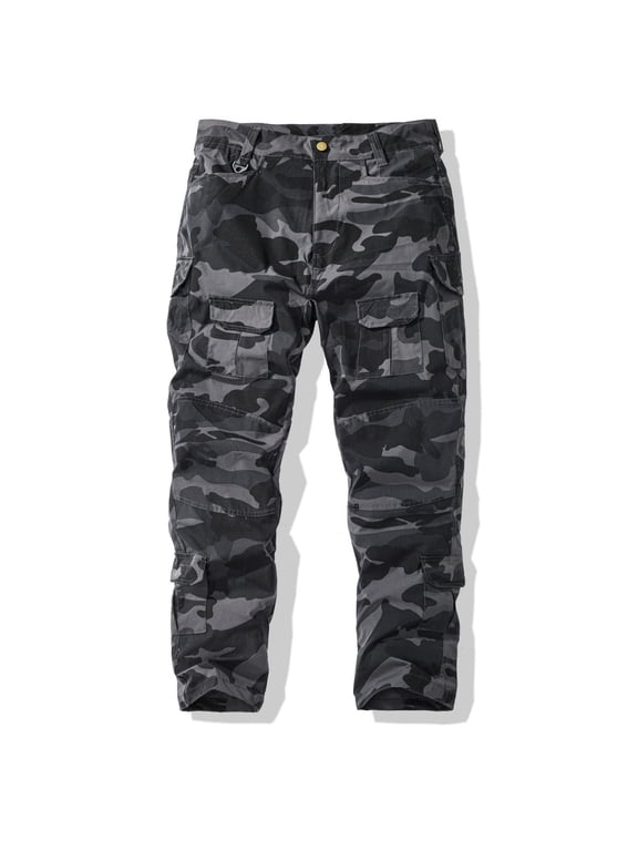 Cargo Pants for Men Camo Straight Leg Cargo Pants with Pockets Long Solid Trousers Camo Casual Work Military Outdoor Clothes,Gray L