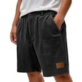 thumbnail image 1 of Havenx Casual Corduroy Shorts for Men Elastic Waist Button Shorts with Pockets Leather Label Stretch Short Pants Breathable Lightweight Summer Beach Clothing,Black S, 1 of 5