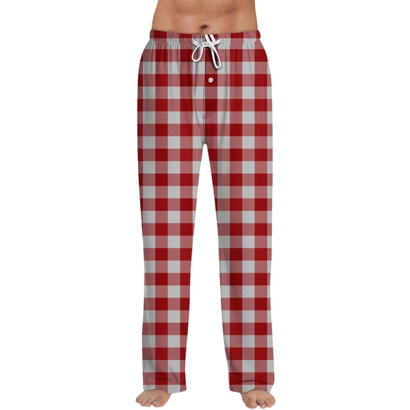 Havenx Casual Plaid Pants for Men Stretchy Plaid Bottoms Drawstring Straight Leg Long Sweatpants with Pockets Elastic Waist Xmas Print Lightweight Loose Fit Bottom,Red XL