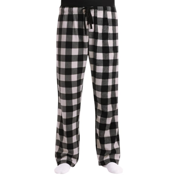 Havenx Christmas Pajama Pants for Men Plaid Stretchy Pant with Drawstring Elastic Waist Long Sweatpants with Pockets Straight Leg Winter Warm Lounge Christmas Soft Pant,Black S