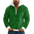 thumbnail image 1 of Havenx Christmas Sweatshirts for Men 1/4 Zipper Fuzzy Flannel Long Sleeve Hoodies Big and Tall Soild Color Santa Humor Hoodies Fleece Zipper Xmas Pullover Tops,Dark Green S, 1 of 4
