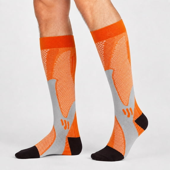 Havenx Compression Socks Men Knee High Athletic Socks for Men Stretchy Graduated Support Socks for Running Travel Gym Sports Casual Daily Wear,Saffron S