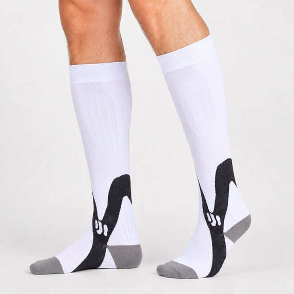 Havenx Compression Socks for Men Knee High Socks for Men Athletic Moisture Wicking Comfort Socks for Hiking Yoga Office Work Outdoor Activities,White L