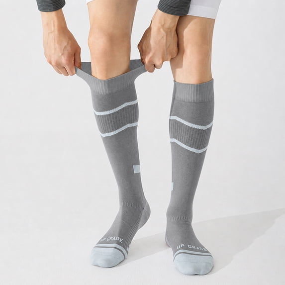 Havenx Compression Socks for Men Knee High Socks for Men Graduated Support Quick‑Dry Socks for Outdoor Sports Yoga Office Commute Long Trip Wear,Dark Gray One Size