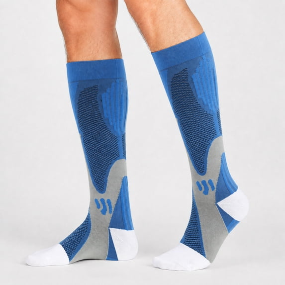 Havenx Compression Socks for Men Knee High Socks for Men Breathable Athletic Socks for Hiking Travel Flight Office Work Casual Daily Wear,Blue 2XL
